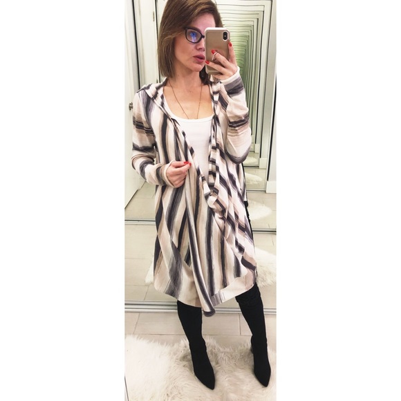 Haute Hippie Sweaters - Haute Hippie Hooded Drape Cardigan in Stripes